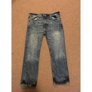 Levis 505 Mens Blue Jeans 36x30 Regular Fit Straight Leg Dark Wash Cotton Denim